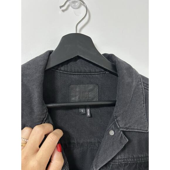 PAIGE RUFFLE HEIDI DENIM JACKET IN NIGHTINGALE BLACK Small Raw Edge Jean Womens - Picture 4 of 10